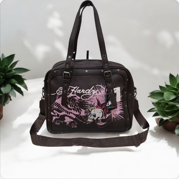🤎🔹️Ed Hardy🔹️ Dark Brown Vegan Leather Satchel